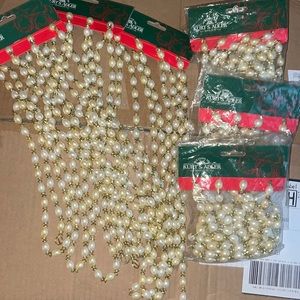 Kurt Adler (6 Gold & Ivory Christmas Beaded Garland Sets, 9 Feet Lengths